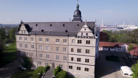 Wolfsburg-Castle--in-Germany-rotating-around-aerial-view