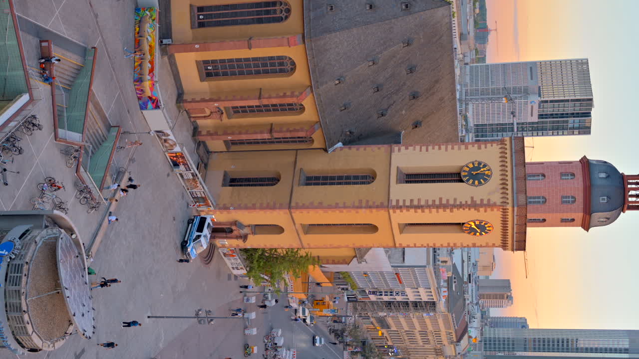 Frankfurt, Germany - November 13, 2022: Aerial view of the Hauptwache plaza in the city centre. Vertical