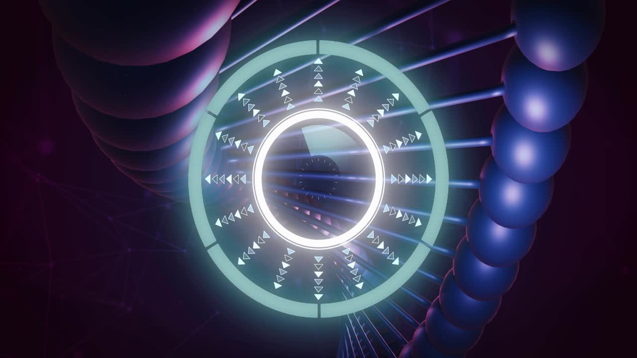 White pulse starting glowing ring rotating pulsing while bead helix shifting showing parallax