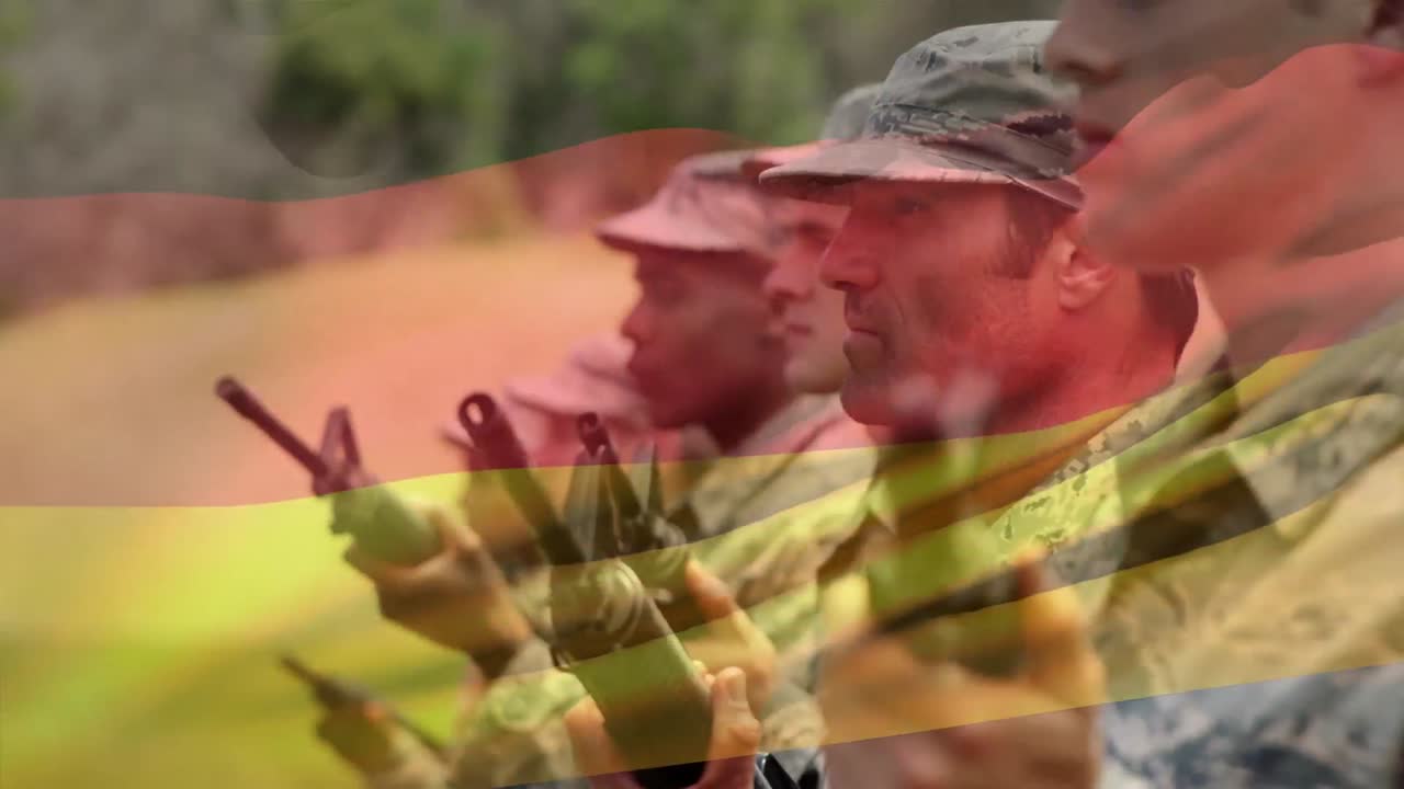 Animation af Tysklands flag over diverse mandlige soldater.