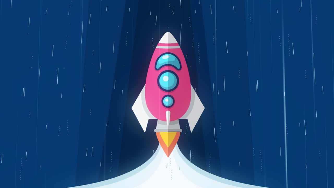 Pink Rocket Launch Illustration