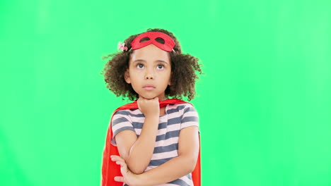 Green-screen,-superhero-and-child-thinking-of-idea