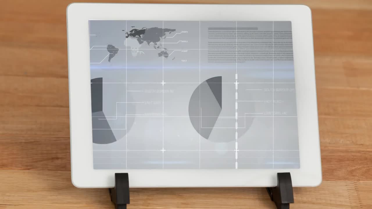 animación de una tableta digital con gráficos y estadísticas en la pantalla