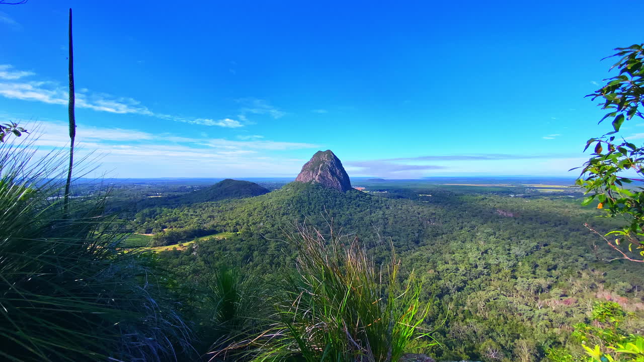 Awesome view of Mount Tibrogargan from Mount Tibberoowuccum summit on a sunny day