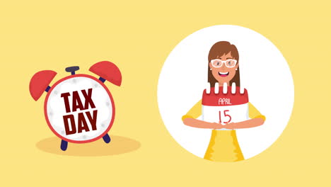 tax day animation with businesswoman and alarm clock