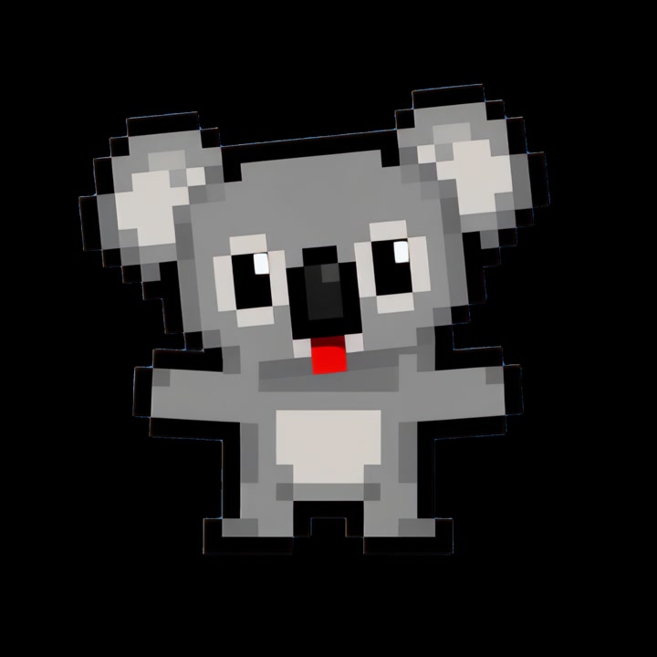 Personaggio koala animato in pixel art che parla e saluta.