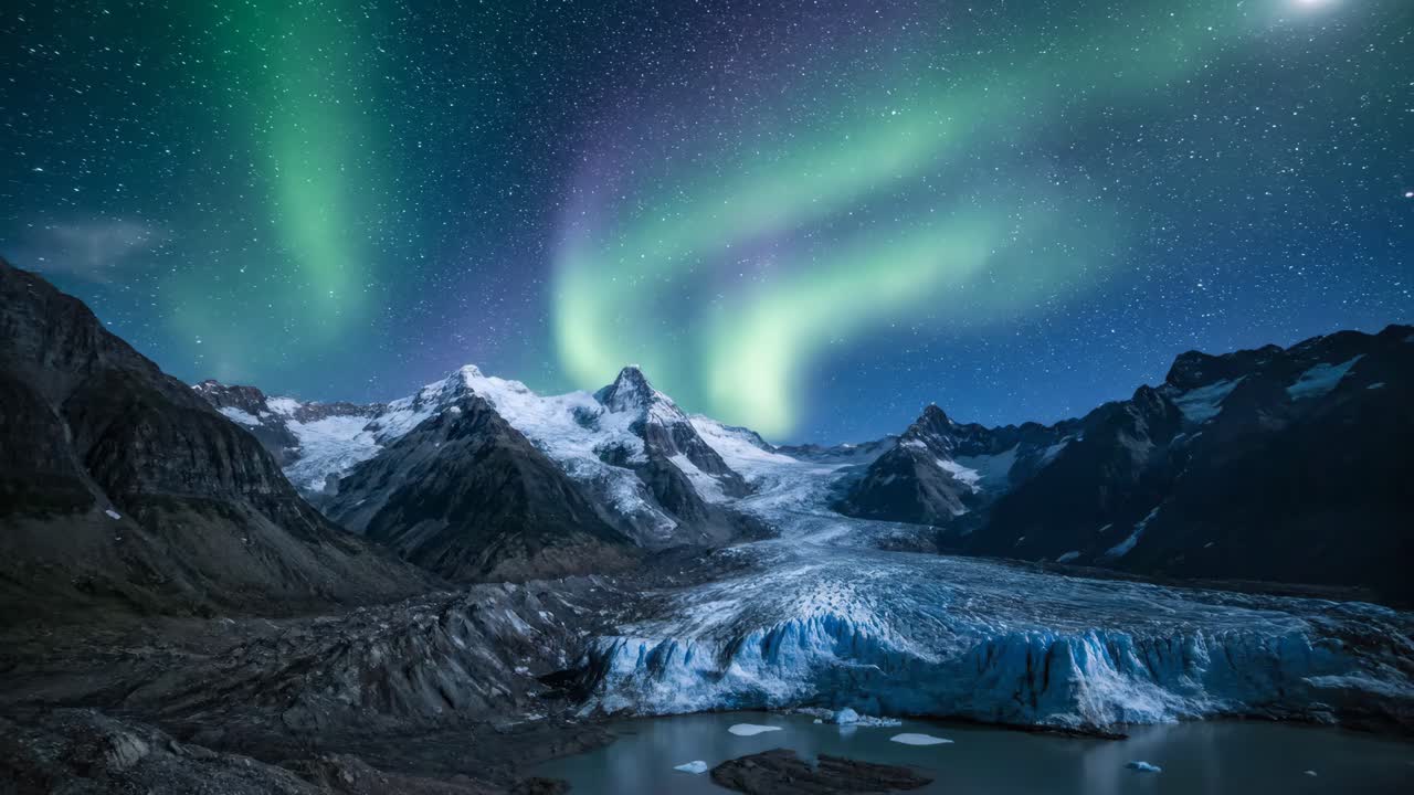 Aurora Borealis over a Glacier Landscape