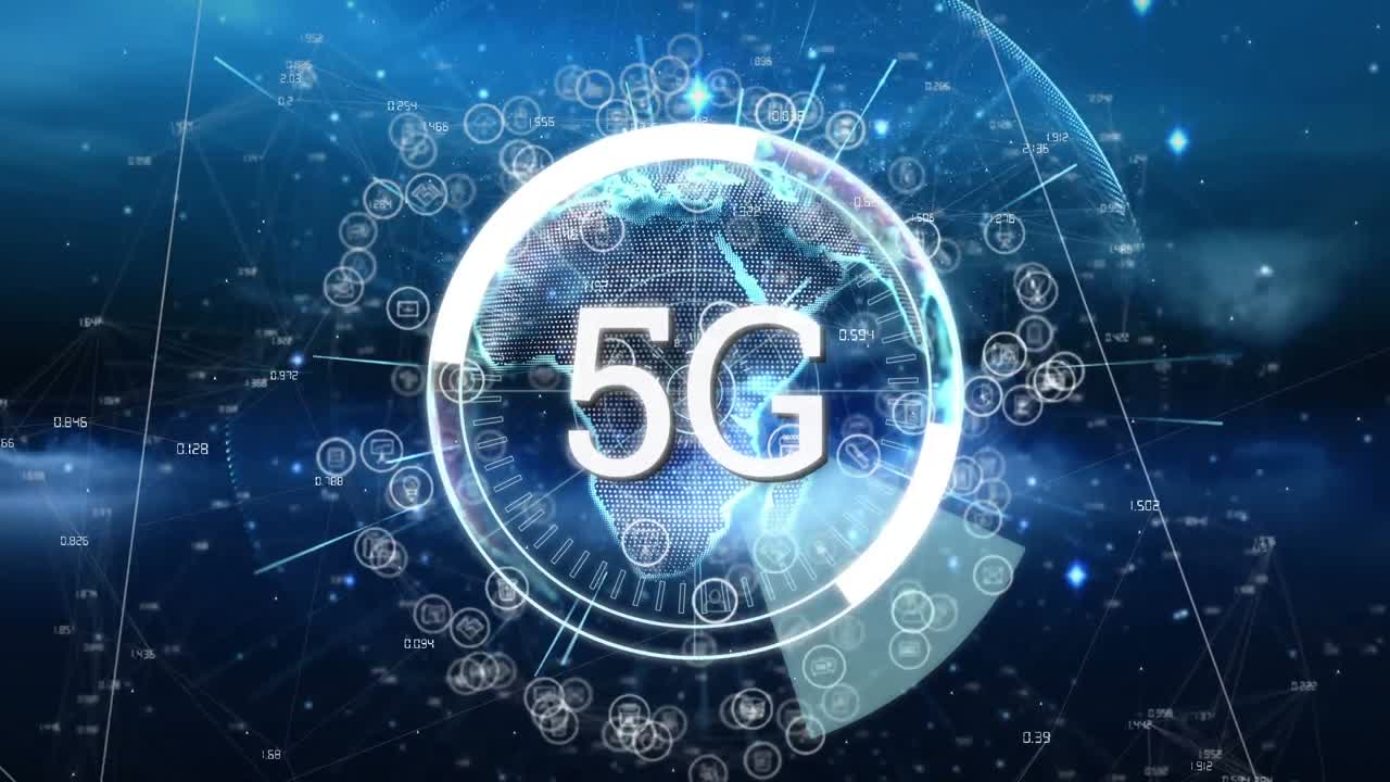 animación de texto 5g y escaneo de alcance en todo el mundo