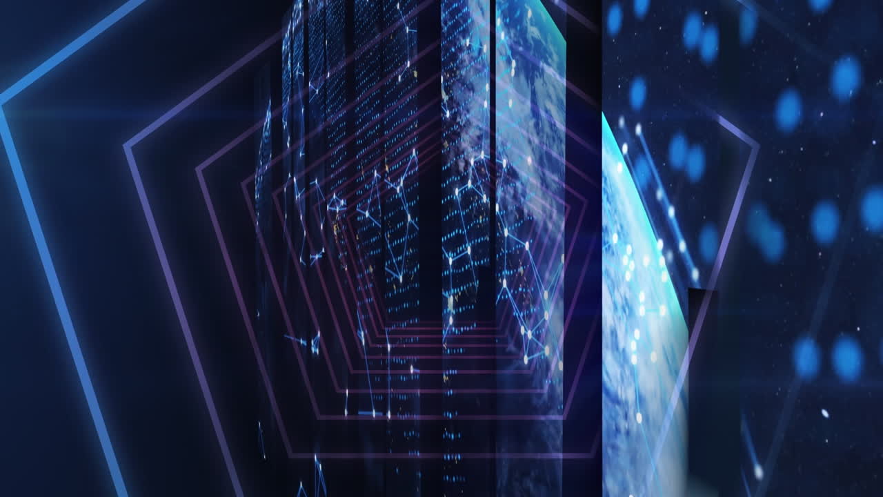 animación de formas y puntos en movimiento sobre fondo negro