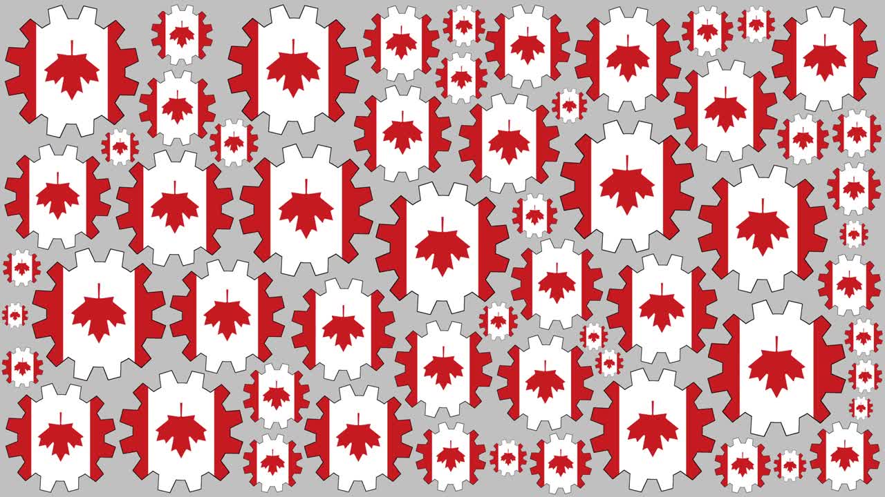 el fondo giratorio de las engranajes de la bandera canadiense