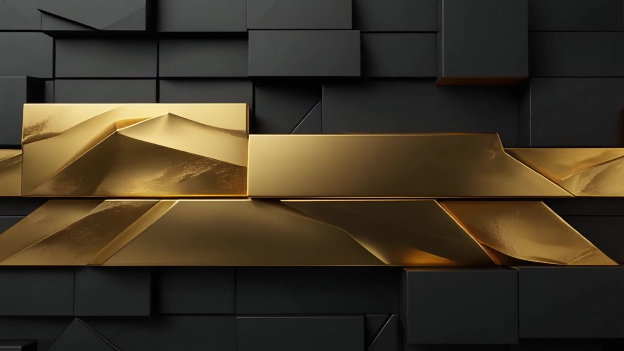 Abstrakt baggrund med bevægende sorte og guld geometriske blokke