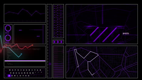 animación de la interfaz con el procesamiento de datos contra un fondo negro