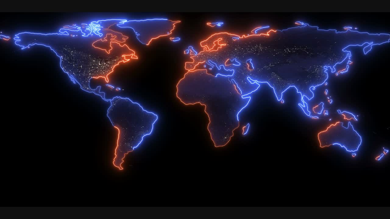 las líneas brillantes trazan los contornos del mapa del mundo.