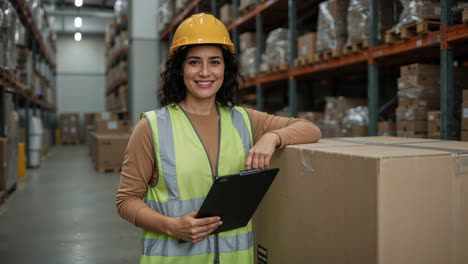 female warehouse worker with a clipboard