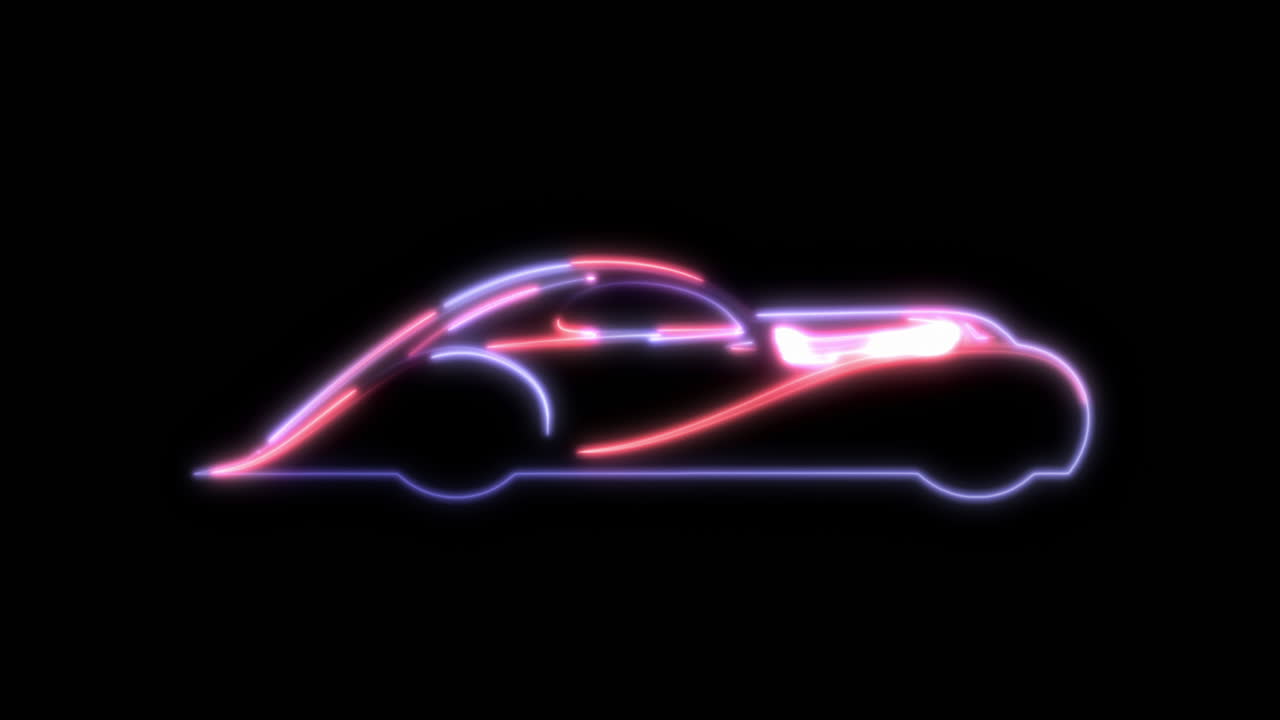 Neon Light Outline of a Futuristic Car
