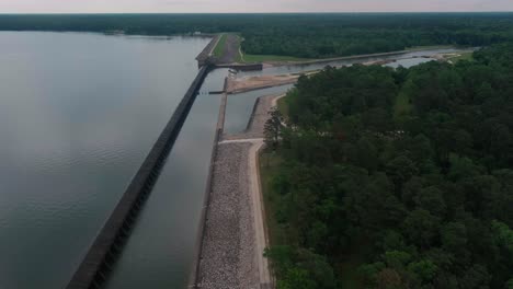 aerial view of lake houston dam