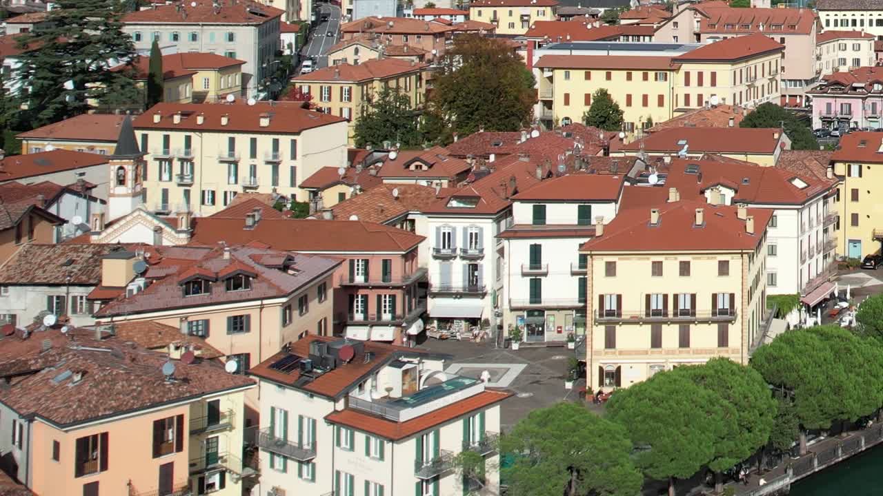 Stunning aerial view of colorful buildings in the Alps of Italy