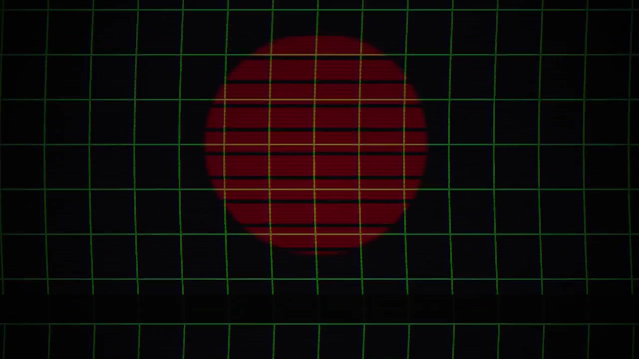 Abstrakt retro digitalt gitter med pulserende rød cirkel