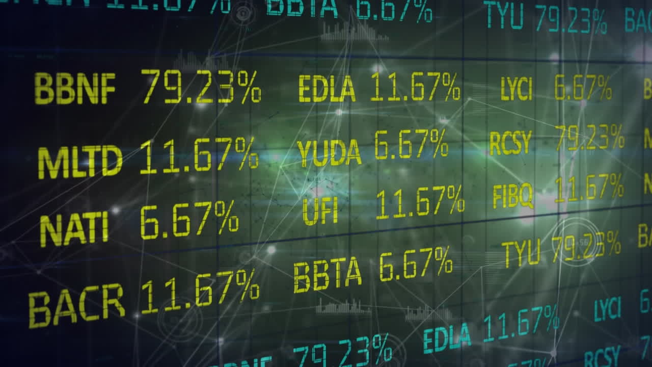 Animation of financial data processing over digital screen