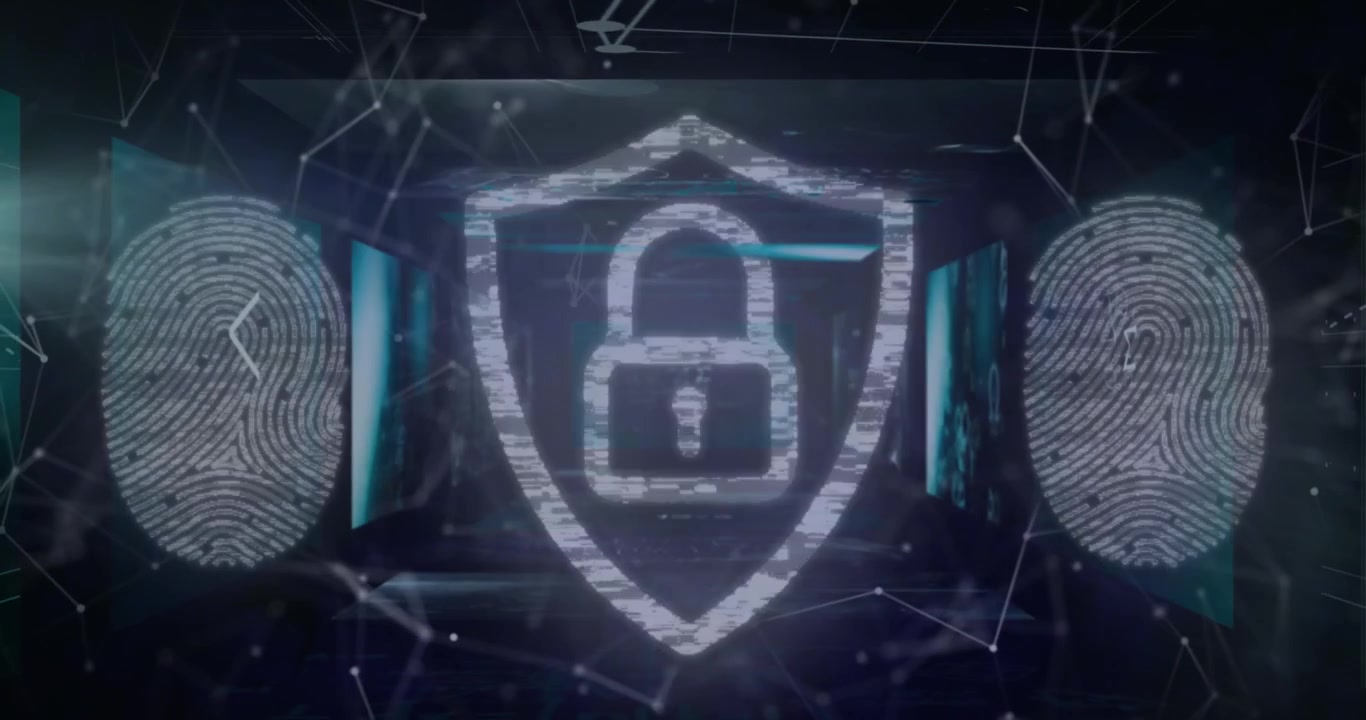 Animation of fingerprints and padlock on black background