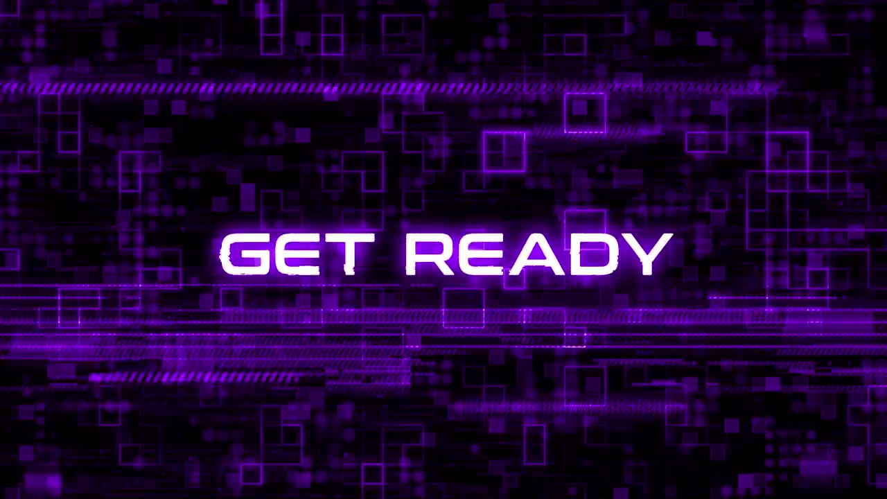 Futuristic Get Ready Message on Glitchy Purple Screen