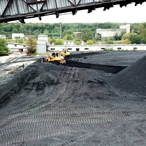 aerial view of coal pile of a power plant. extractive industry, anthracite.