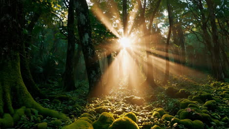 la luz del sol a través de los árboles del bosque