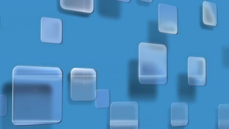animación de múltiples formas cuadradas que se mueven contra un fondo azul con espacio de copia