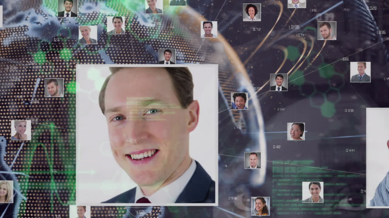 animación de la red de conexiones con personas de negocios en todo el mundo y datos