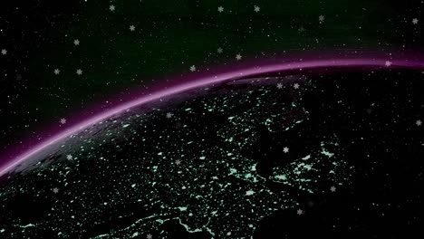 animation of shooting star and snow falling over mountains on in background