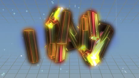 animación de un bloque de oro brillante girando sobre la rejilla del metaverso