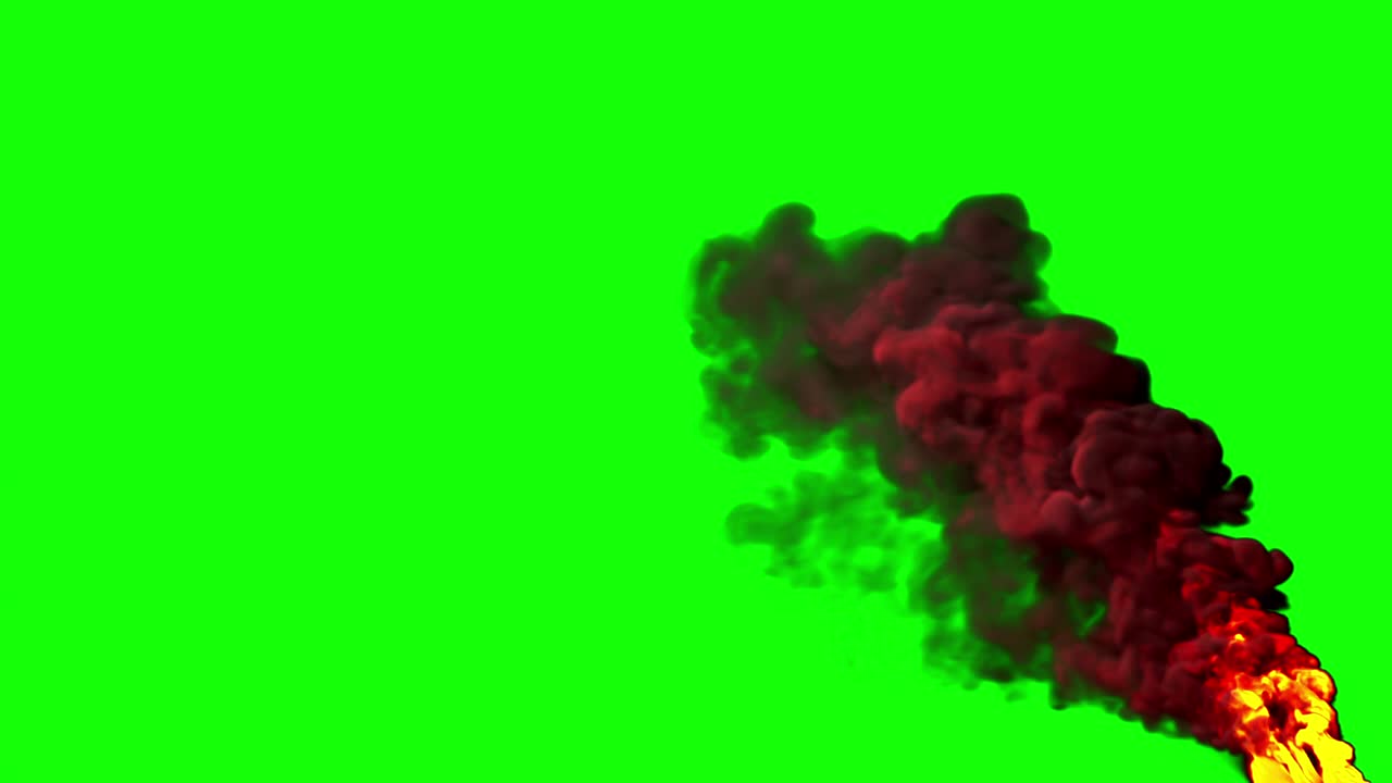 fuego con humo pesado aislado en verde