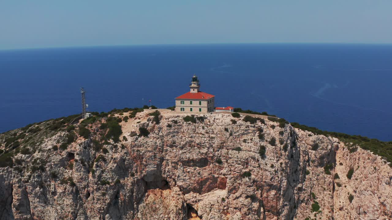 Aerial View of a Lighthouse on a Clifftop