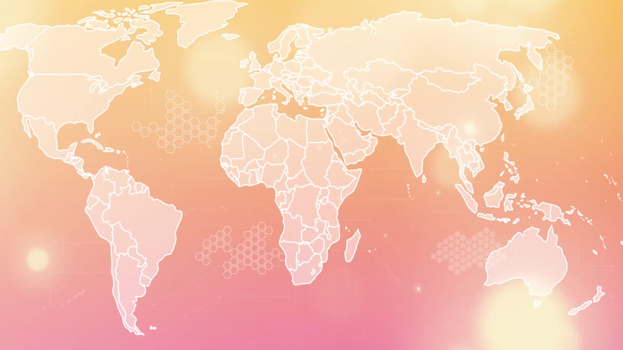 animación del mapa del mundo sobre puntos de luz en fondo naranja