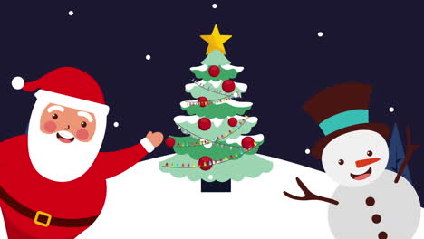 feliz tarjeta de navidad con papá noel y el hombre de nieve