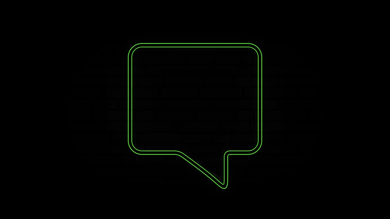 Glowing green neon line Speech bubble chat icon isolated on black background. Message icon. Communication or comment chat symbol. 4K