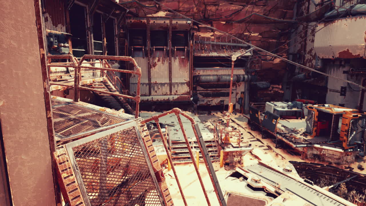 버려진 공장의 폐허를 탐험하고 있습니다.