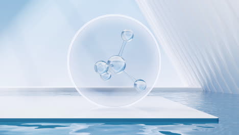 molecule with water surface background, 3d rendering.