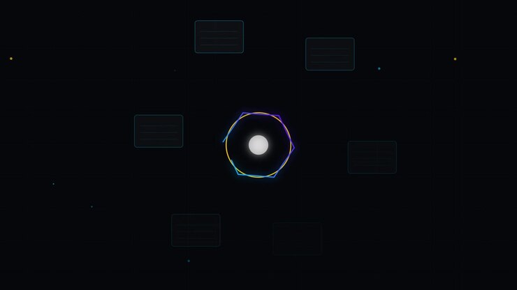 Animated Digital Infographic Interface with Central Glowing Node