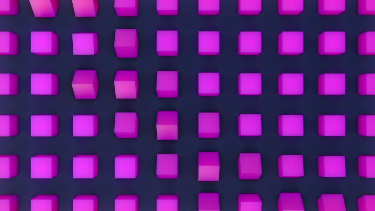 animación en 3d de rotación de cubos púrpuras en un fondo azul oscuro