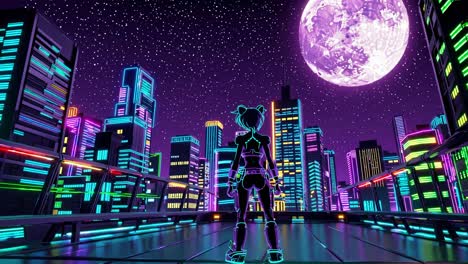 cyberpunk anime girl in neon city at night