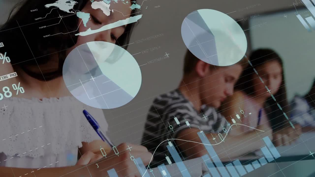 aula trabajando con la transición del gráfico de finanzas