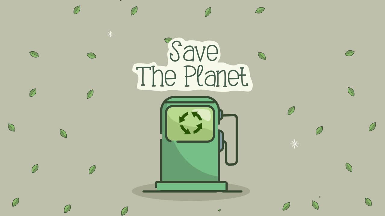 save the planet lettering with fuel pump