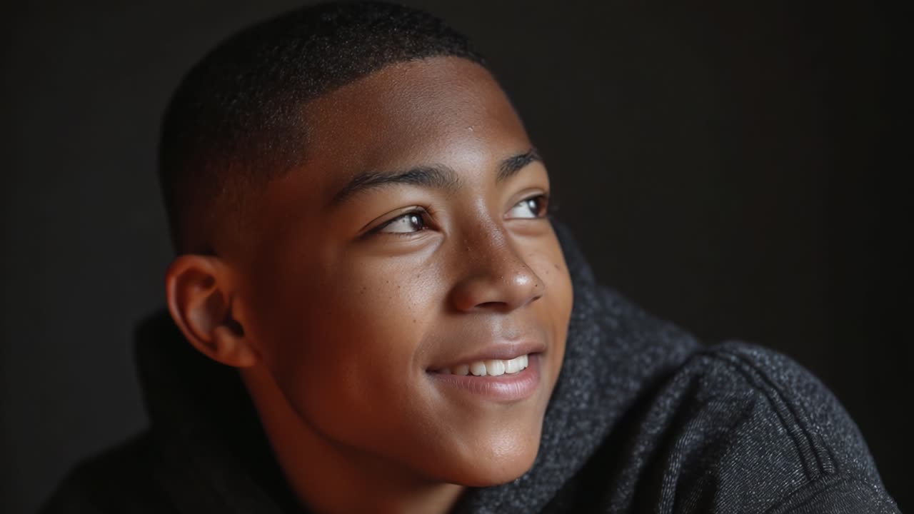 A Warm, Engaging Portrait of a Young Individual Smiling, Capturing a Moment of Joy and Positivity, Radiating Confidence and Youthful Enthusiasm