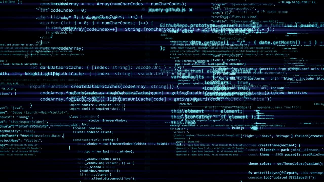 The abstract code moves in the virtual space. looped