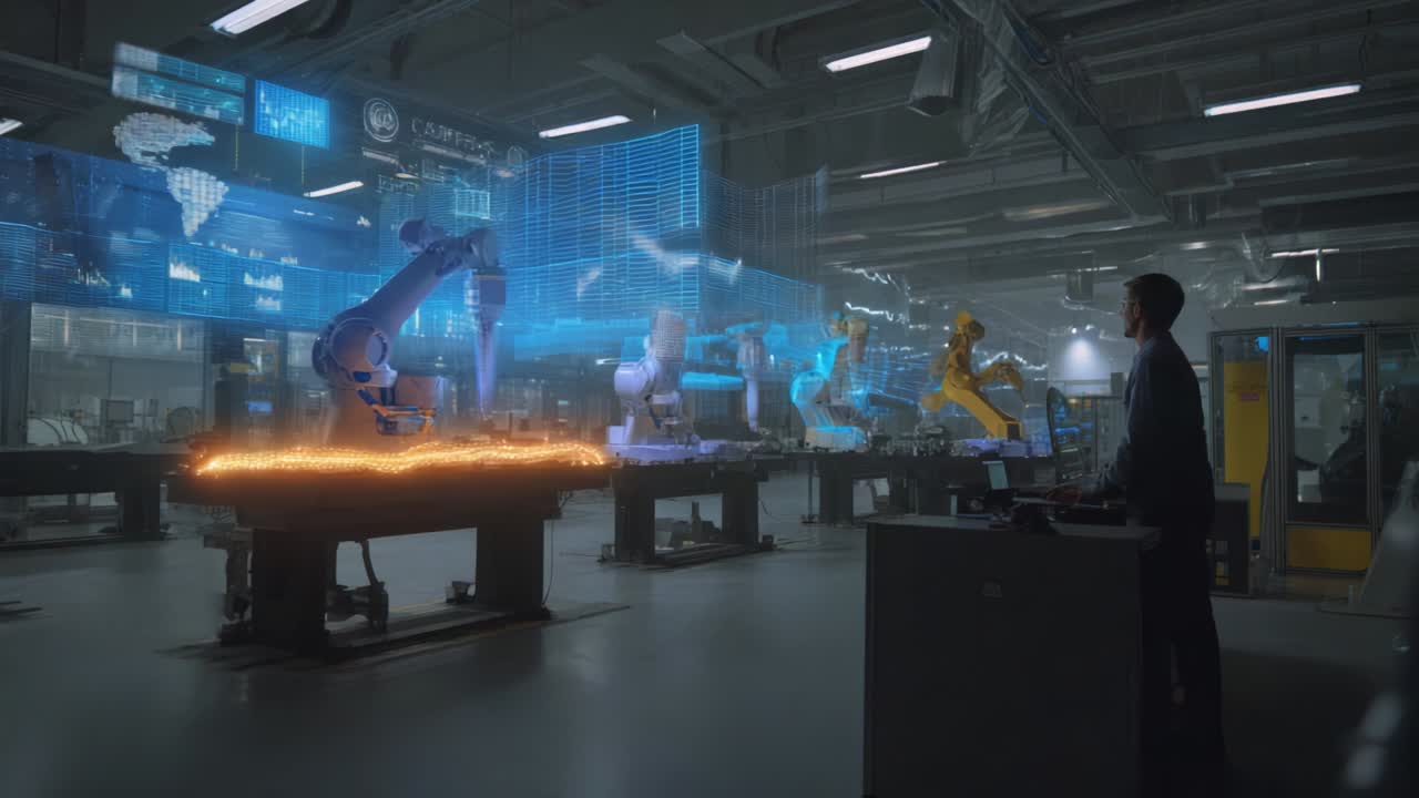 Exploring Advanced Robotics: A Glimpse Into the Future of Automation with Intelligent Machines Collaborating in a High-Tech Industrial Environment, Showcasing Cutting-Edge Technology and Innovation