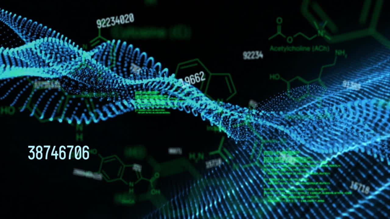 숫자 애니메이션과 함께 dna 가닥과 분자 구조
