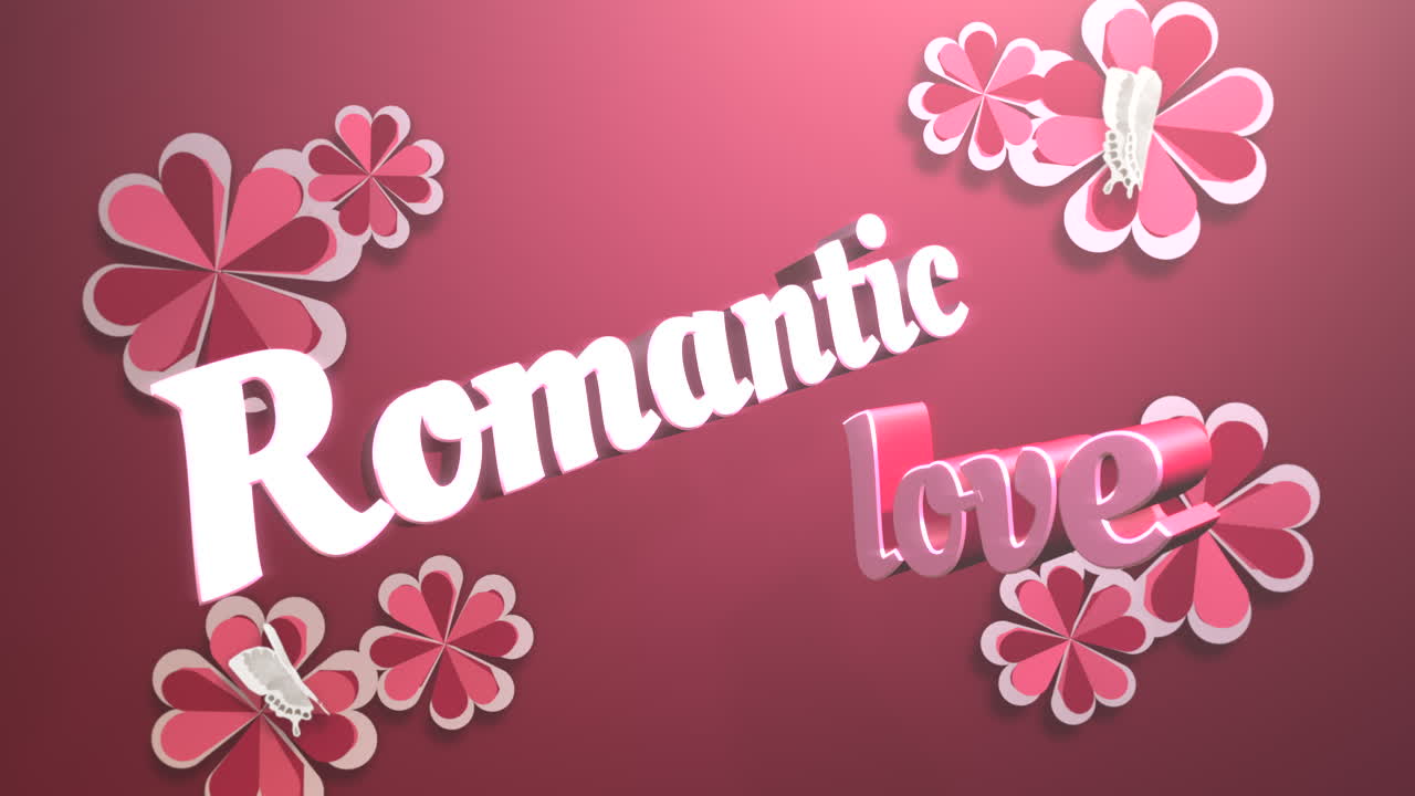발렌타인 데이에 낭만적 인 사랑 텍스트와 모션 낭만적 인 꽃 반짝