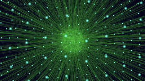 patrón espiral brillante verde con puntos móviles en fondo oscuro