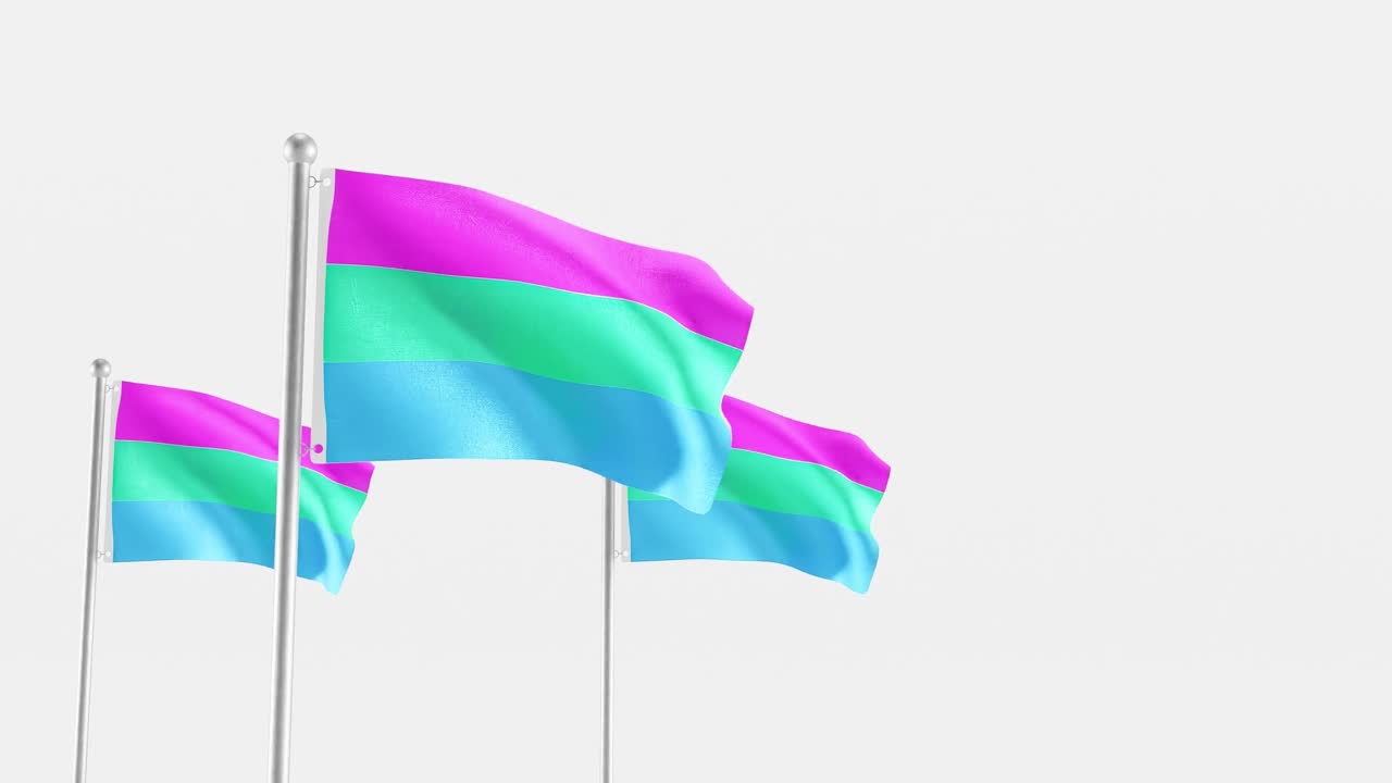 la bandera del orgullo polisexual revoloteando sobre un fondo blanco, ilustración de renderización en 3d